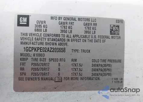 2010 Chevrolet Silverado 1500 Work Truck z USA, uszkodzony, nr VIN 1GCPKPE02AZ200658